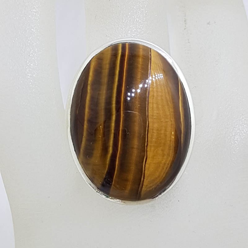 Sterling Silver Very Large Oval Tiger Eye Ring