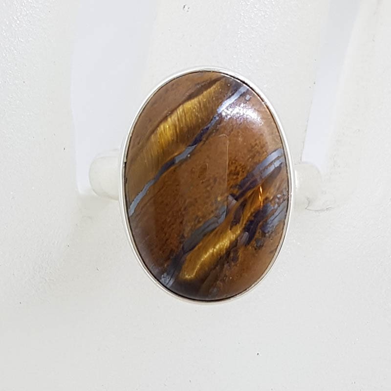 Sterling Silver Large Oval Tiger Eye Ring