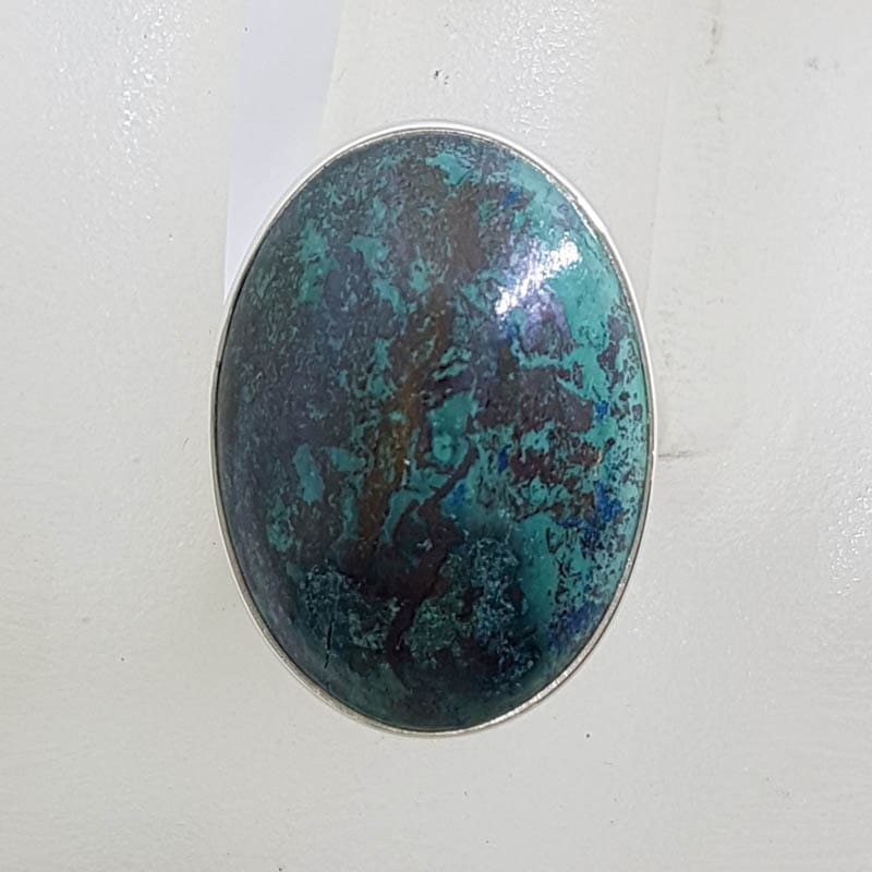 Sterling Silver Large Oval Natural Chrysocolla Ring