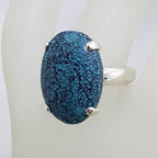 Sterling Silver Large Oval Natural Turquoise Claw Set Ring