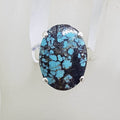 Sterling Silver Large Oval Natural Turquoise Claw Set Ring
