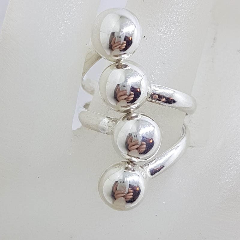 Sterling Silver Long Round Ball Design Open Ring