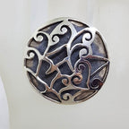 Sterling Silver Large Round Patterned and Oxidised Ring
