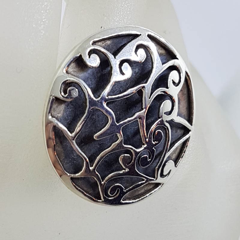 Sterling Silver Large Round Patterned and Oxidised Ring