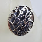 Sterling Silver Large Round Patterned and Oxidised Ring