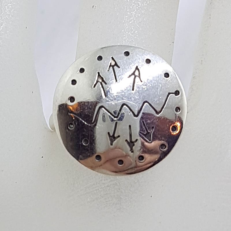 Sterling Silver Round Discus Patterned Ring