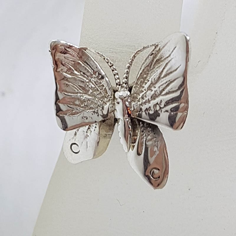 Sterling Silver Ornate Butterfly Ring - Jointed Wings