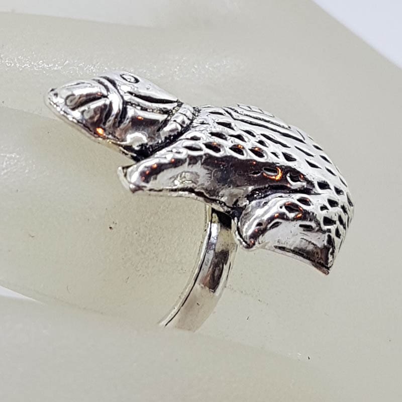 Sterling Silver Long / Large Unusual Bear Ring