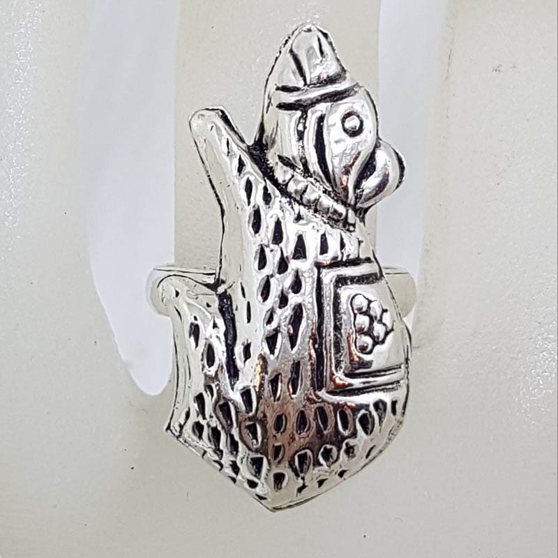 Sterling Silver Long / Large Unusual Bear Ring