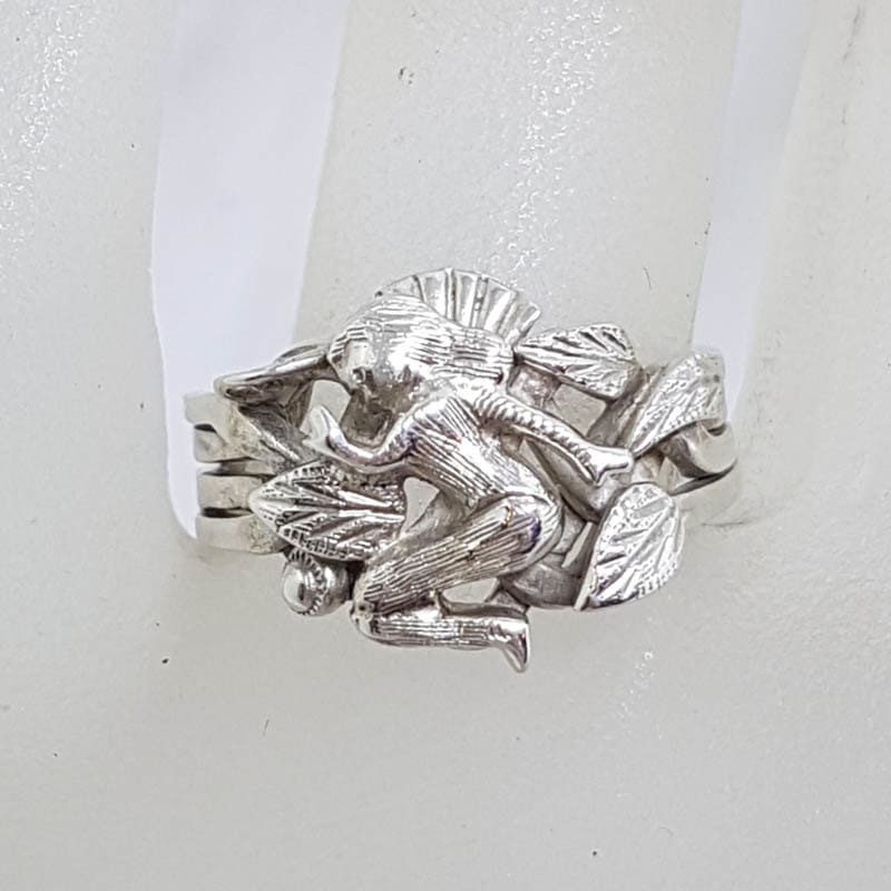 Sterling Silver Naked Lady / Woman / Female Puzzle Ring - Vintage