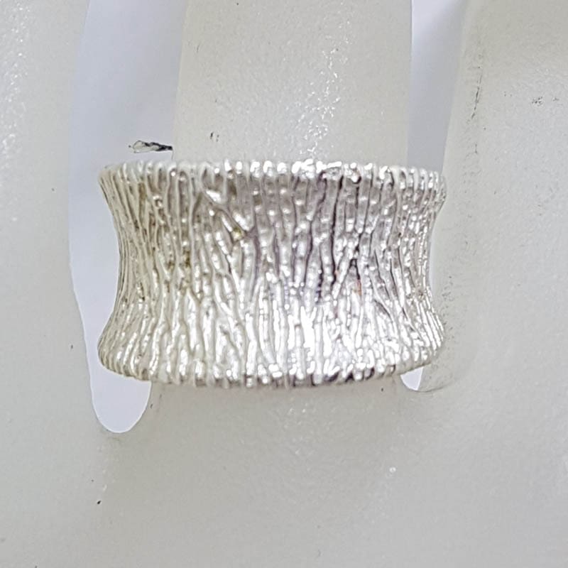Sterling Silver Wide Bark Pattern Band Ring