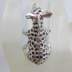 Sterling Silver Large and Unusual Ruby, Sapphire and Emerald Donkey / Horse / Zebra Ring
