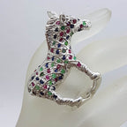 Sterling Silver Large and Unusual Ruby, Sapphire and Emerald Donkey / Horse / Zebra Ring