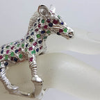 Sterling Silver Large and Unusual Ruby, Sapphire and Emerald Donkey / Horse / Zebra Ring