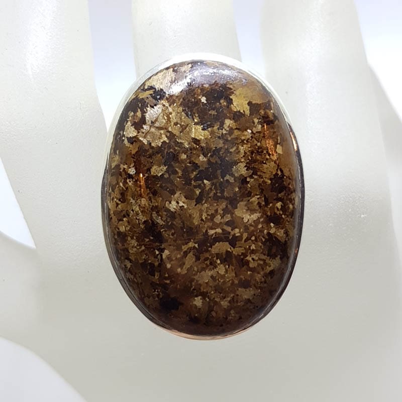Sterling Silver Very Large Oval Bronzite Ring
