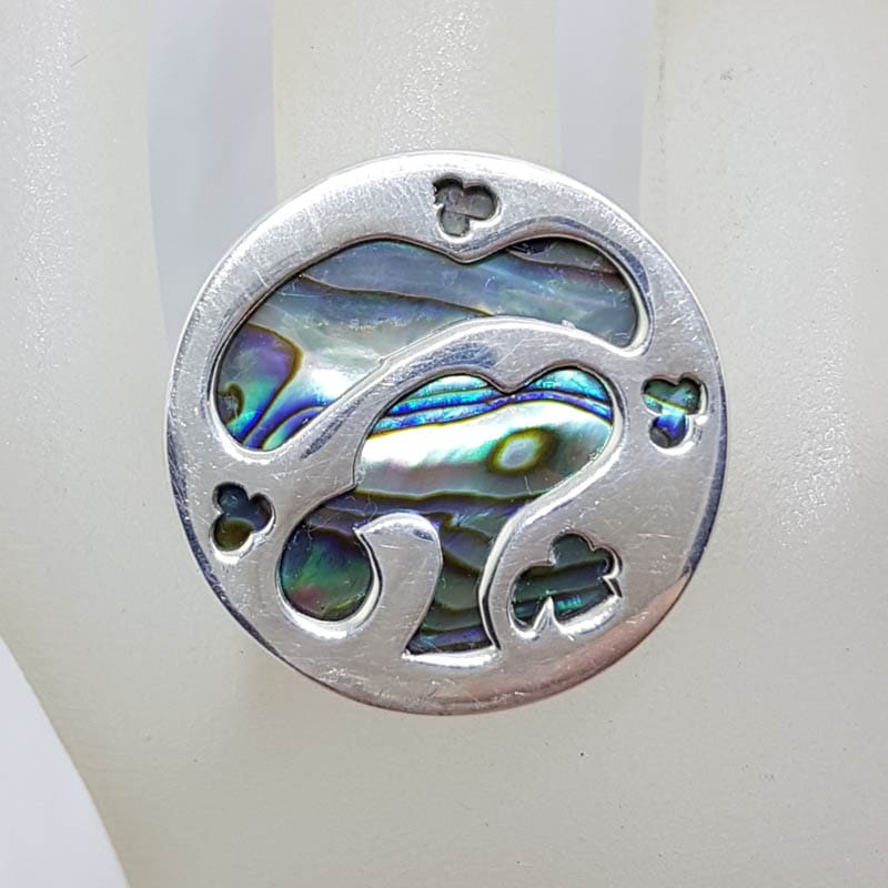 Sterling Silver Large Round Paua Shell Tree of Life Ring