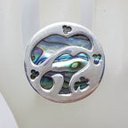 Sterling Silver Large Round Paua Shell Tree of Life Ring
