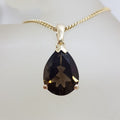 9ct Yellow Gold Teardrop / Pear Shape Smokey Quartz Pendant on Gold Chain