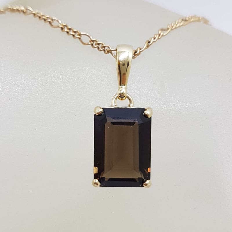 9ct Yellow Gold Rectangular Smokey Quartz Pendant on Gold Chain