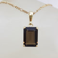 9ct Yellow Gold Rectangular Smokey Quartz Pendant on Gold Chain