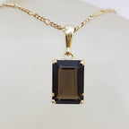 9ct Yellow Gold Rectangular Smokey Quartz Pendant on Gold Chain