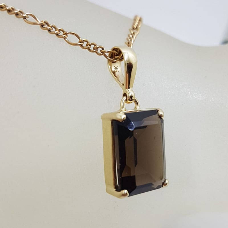 9ct Yellow Gold Rectangular Smokey Quartz Pendant on Gold Chain