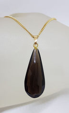 9ct Yellow Gold Teardrop Smokey Quartz Pendant on Gold Chain