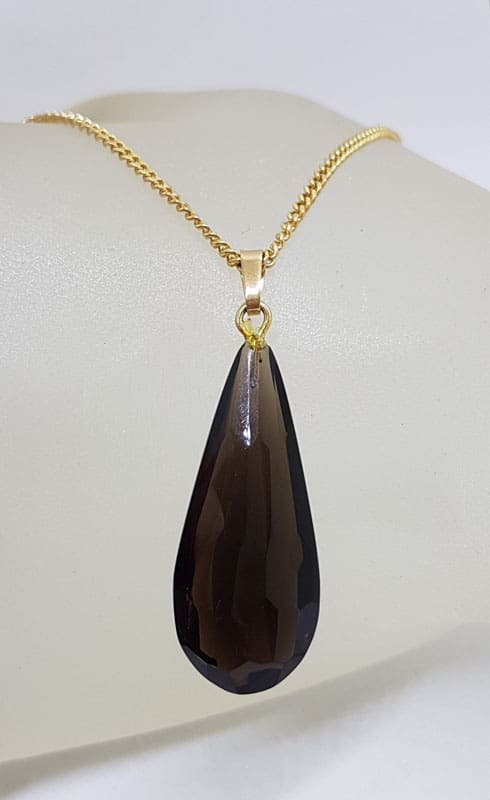 9ct Yellow Gold Teardrop Smokey Quartz Pendant on Gold Chain