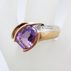 9ct Rose Gold Large Amethyst with Diamond Ring - Unusual Shape Ring