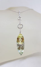9ct White Gold Green Amethyst / Prasiolite , Citrine and Diamond Pendant on White Gold Chain