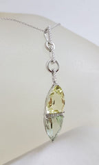 9ct White Gold Green Amethyst / Prasiolite , Citrine and Diamond Pendant on White Gold Chain