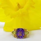 10ct Yellow Gold Stunning Amethyst, Peridot and Citrine Cluster Ring