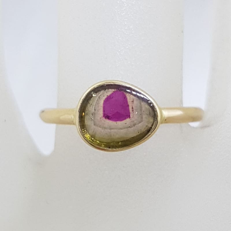 9ct Yellow Gold Bezel Set Watermelon Tourmaline Ring
