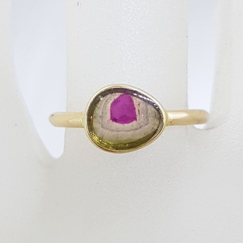 9ct Yellow Gold Bezel Set Watermelon Tourmaline Ring