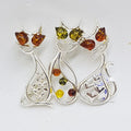 Sterling Silver Multi-Coloured Natural Baltic Amber Three Cats Sitting Brooch