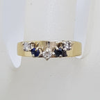 9ct Yellow Gold Sapphire and Diamond Eternity Ring - Half Round Design - Antique / Vintage