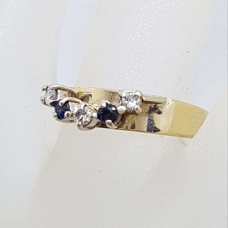 9ct Yellow Gold Sapphire and Diamond Eternity Ring - Half Round Design - Antique / Vintage