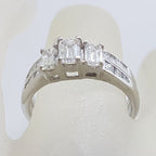 18ct White Gold Baguette and Princess Cut Diamond Trilogy Engagement Ring and Wedding Ring Set - Channel Set and Claw Set