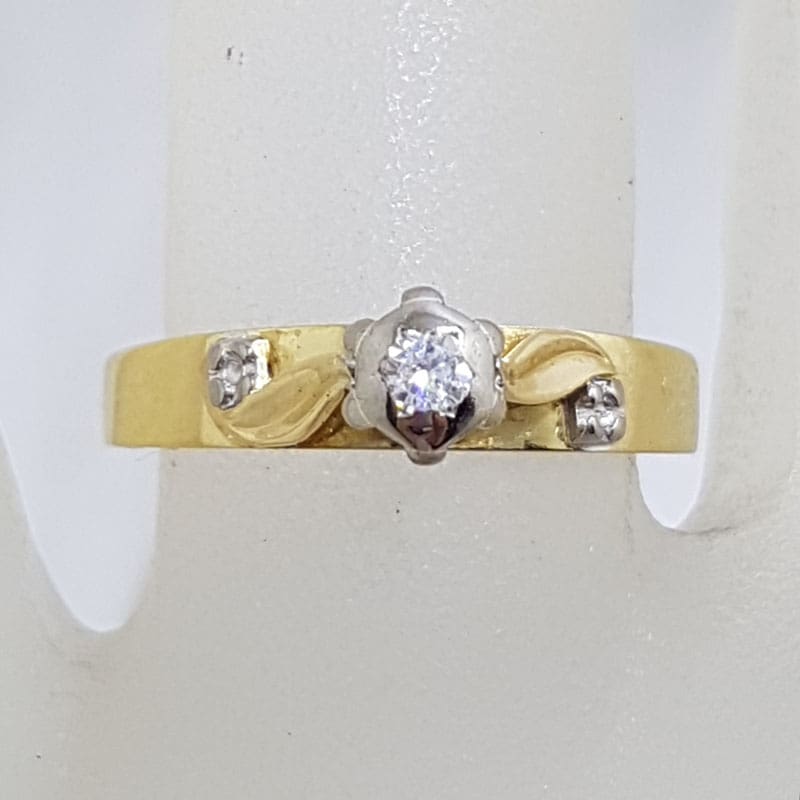 18ct Yellow Gold &amp; Platinum Diamond Engagement Ring - Vintage