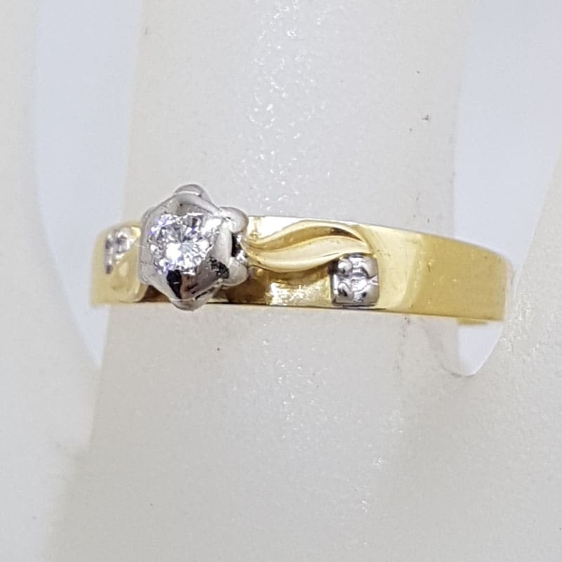 18ct Yellow Gold &amp; Platinum Diamond Engagement Ring - Vintage