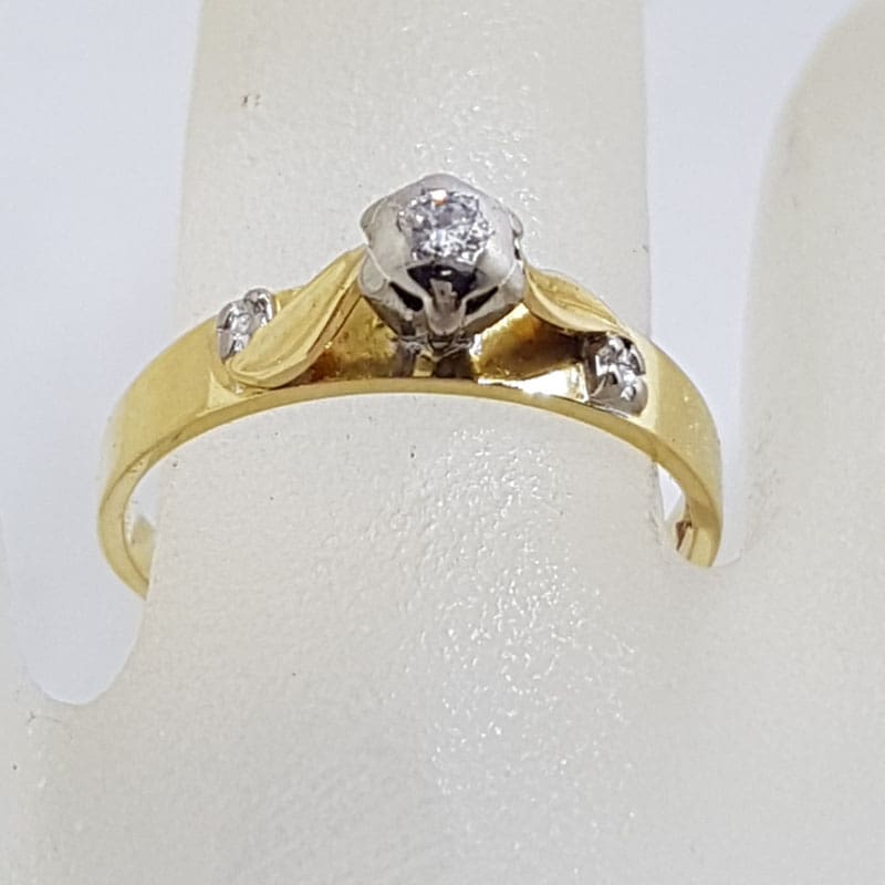 18ct Yellow Gold &amp; Platinum Diamond Engagement Ring - Vintage