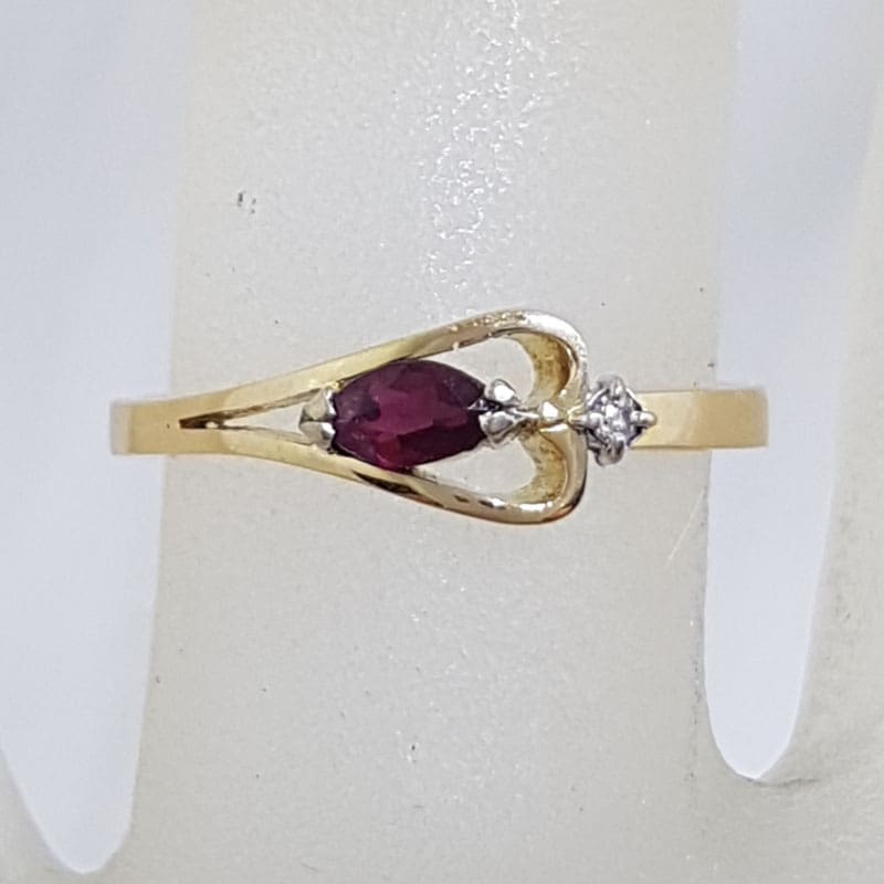 9ct Yellow Gold Ruby with Diamond Heart Shaped Ring