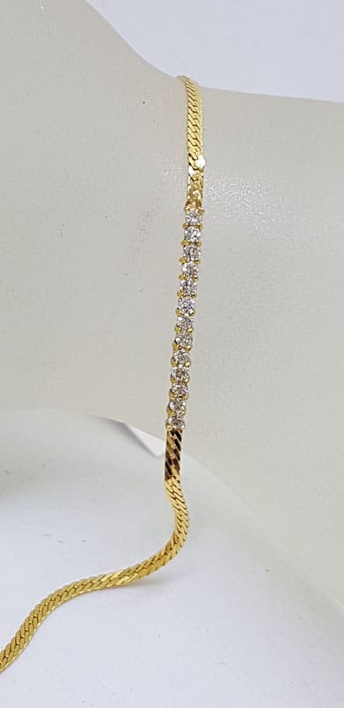 14ct Yellow Gold Diamond Line Bracelet with Flat Link