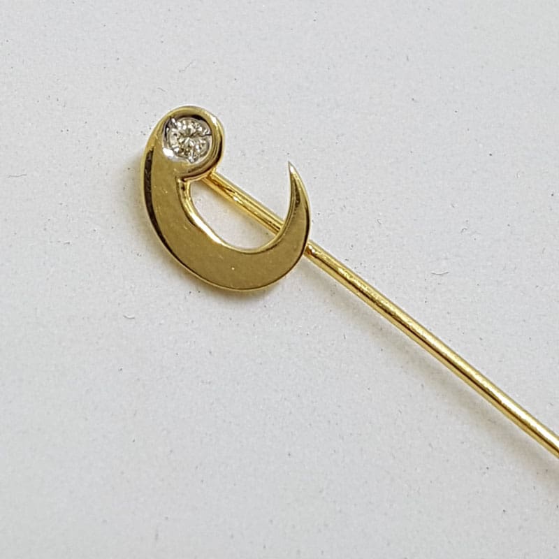 14ct Yellow Gold Initial C with Diamond Lapel / Tie Pin - Antique / Vintage