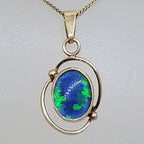 9ct Yellow Gold Oval Opal Triplet Pendant on Gold Chain - Antique / Vintage