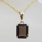 9ct Yellow Gold Rectangular Smokey Quartz Pendant on Gold Chain