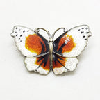 Sterling Silver Enamel Norway Designer White and Orange Butterfly Brooch  – Antique / Vintage