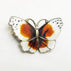 Sterling Silver Enamel Norway Designer White and Orange Butterfly Brooch  – Antique / Vintage