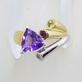 9ct Yellow Gold Unique Amethyst, Peridot, Rhodolite Garnet and Diamond Ring