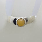 Sterling Silver Round Butter Amber in Curve Ring